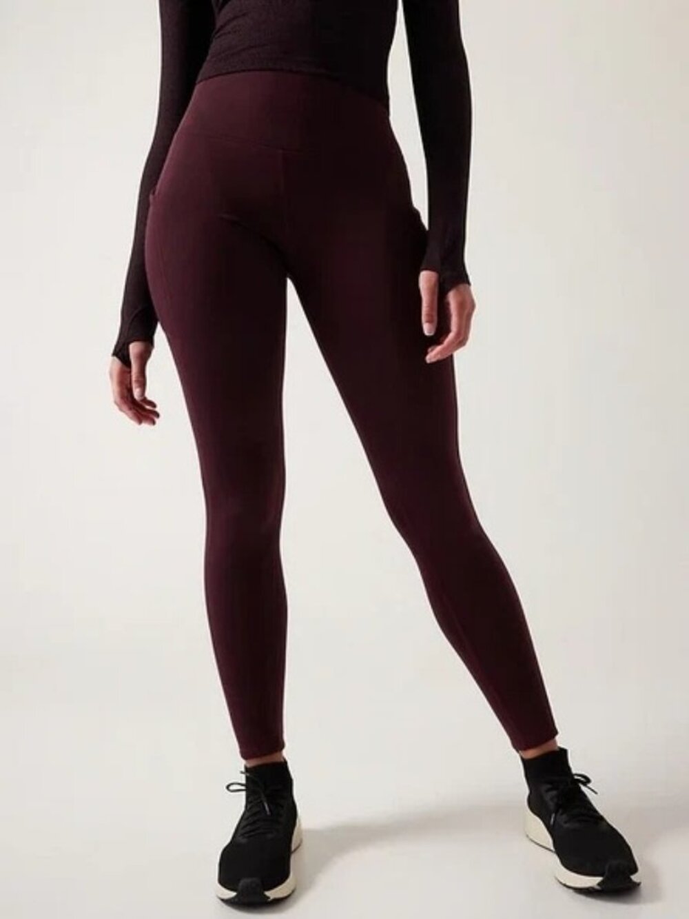 ATHLETA ALTITUDE STASH TIGHT IN POLARTEC Burgundy Small Fleece lined leggings